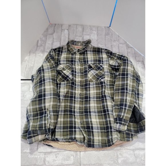 Wrangler Sherpa Lined Button Up Shirt Mens XL‎ Green Black LS Shacket - Picture 4 of 10